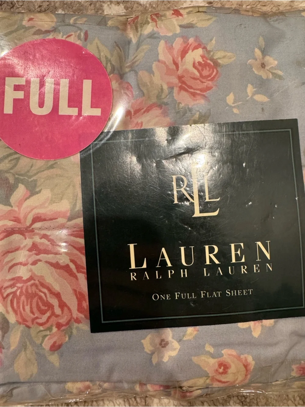 Ralph Lauren Blue Ground Floral Sheet Set Fabric with Pink Roses